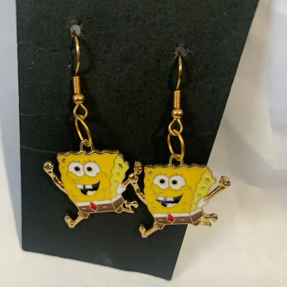 SpongeBob enamel earrings goldtone costume